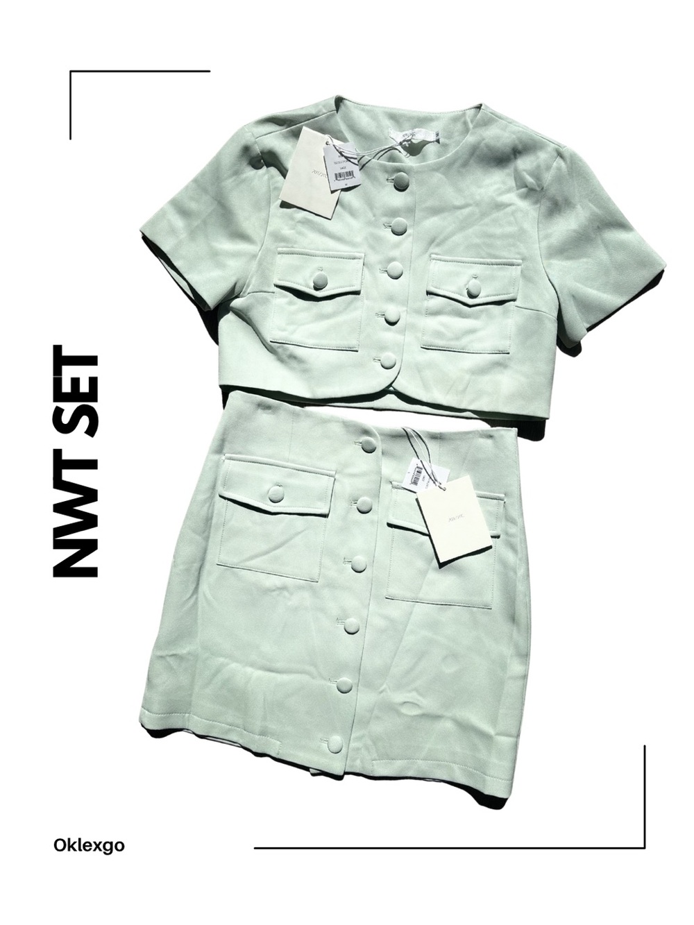 70°F/21°C Sage Crop Blazer + Mini Skirt Set | NWT |
